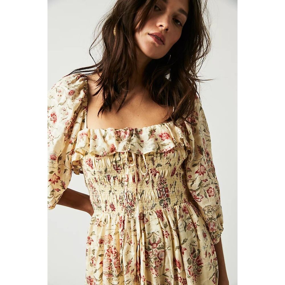Free People Floral Maxi Dress - Cream and red